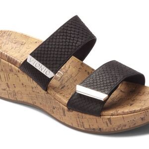 Vionic Atlantic Pepper Black Leather Strappy Wedge Sandals Sz 6